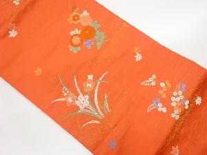 花々に紅葉・芝模様織出し名古屋帯